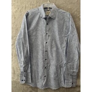 Haupt Shirt Mens Large Blue White Geometric Print Long Sleeve Button Up Romania